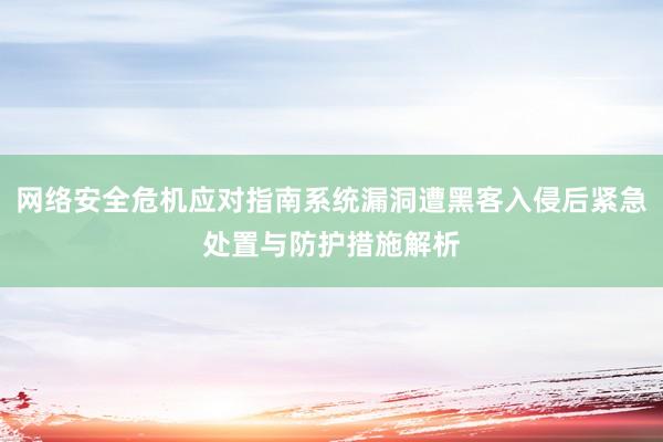 网络安全危机应对指南系统漏洞遭黑客入侵后紧急处置与防护措施解析