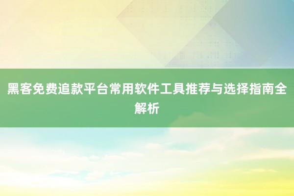 黑客免费追款平台常用软件工具推荐与选择指南全解析