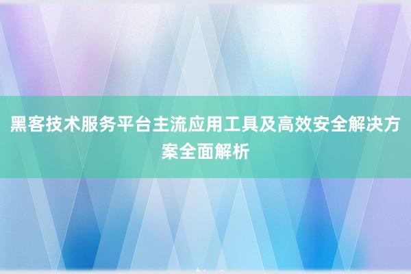 黑客技术服务平台主流应用工具及高效安全解决方案全面解析