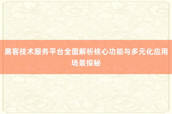 黑客技术服务平台全面解析核心功能与多元化应用场景探秘